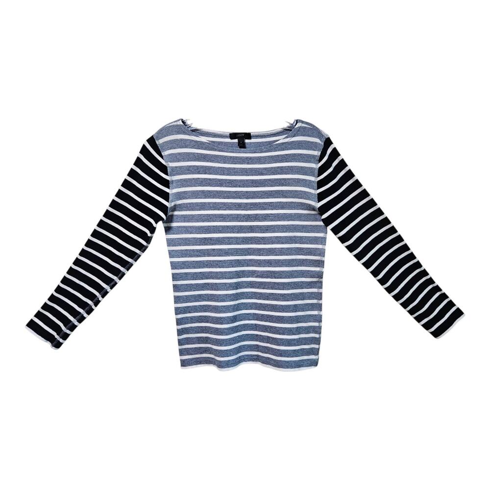 J CREW Women's S Top Striped Nautical Preppy Waffle Knit Long Sleeve Bust 32"